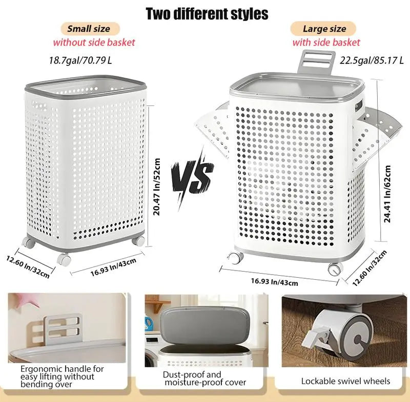 Rolling Laundry Basket with Lid and Wheels