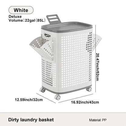 Rolling Laundry Basket with Lid and Wheels