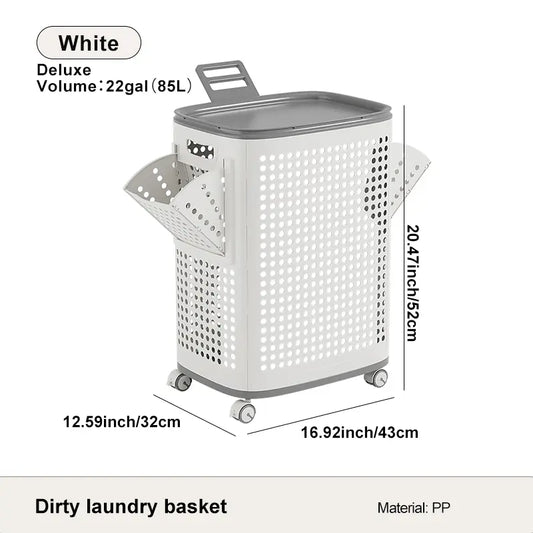 Rolling Laundry Basket with Lid and Wheels