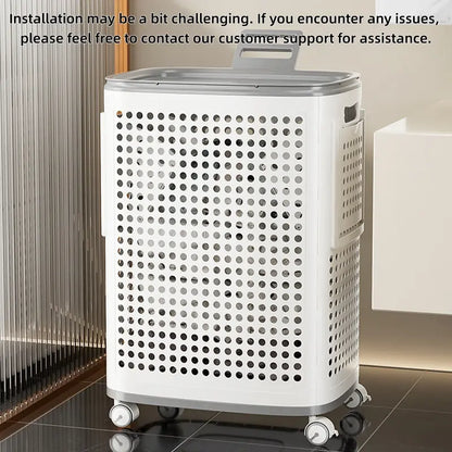 Rolling Laundry Basket with Lid and Wheels