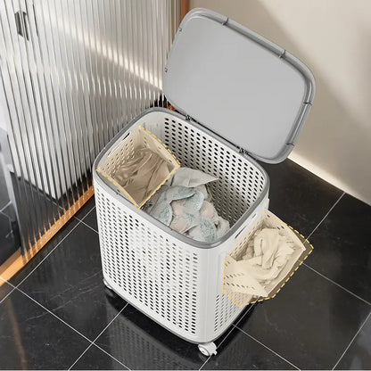 Rolling Laundry Basket with Lid and Wheels