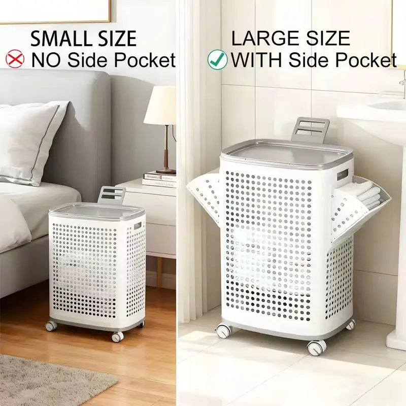 Rolling Laundry Basket with Lid and Wheels