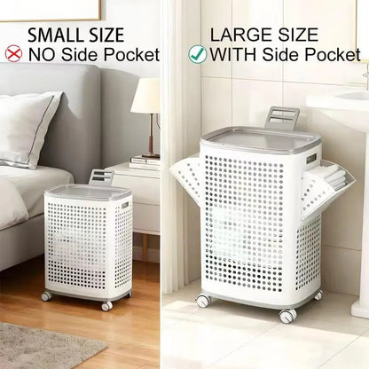 Rolling Laundry Basket with Lid and Wheels