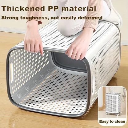 Rolling Laundry Basket with Lid and Wheels