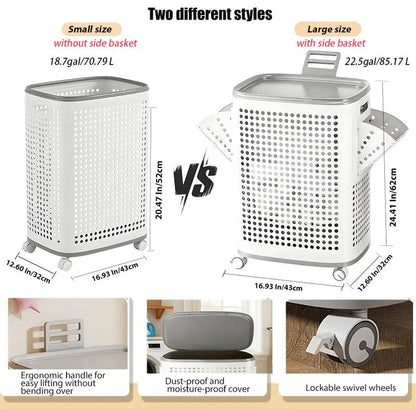 Rolling Laundry Basket with Lid and Wheels