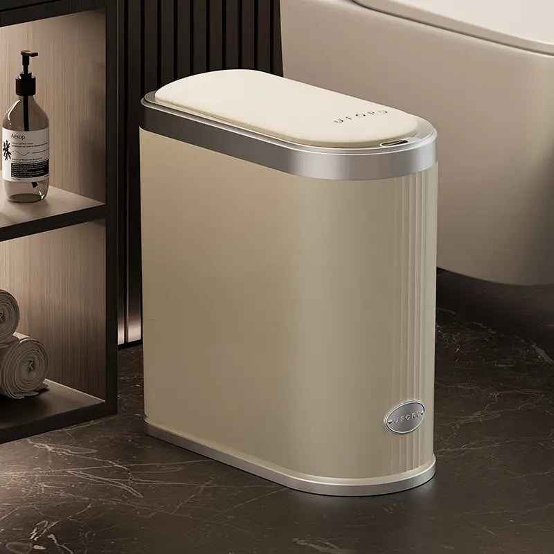 Smart bathroom trash can with sensors, suitable for smart home kitchens and bathrooms.