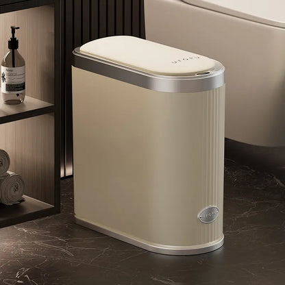 Smart bathroom trash can with sensors, suitable for smart home kitchens and bathrooms.