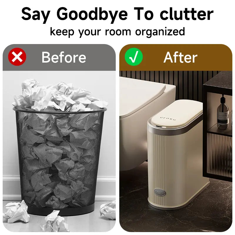 Smart bathroom trash can with sensors, suitable for smart home kitchens and bathrooms.