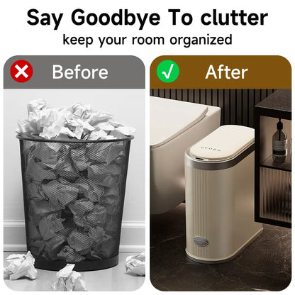 Smart bathroom trash can with sensors, suitable for smart home kitchens and bathrooms.