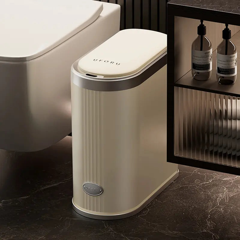Smart bathroom trash can with sensors, suitable for smart home kitchens and bathrooms.