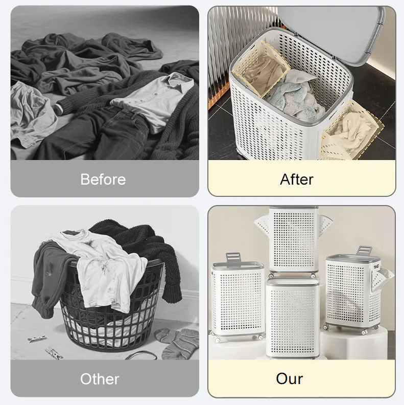 Rolling Laundry Basket with Lid and Wheels